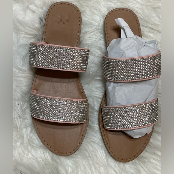 Light Pink Rhinestone Slide Sandals, Size 6 - Picture 2 of 3